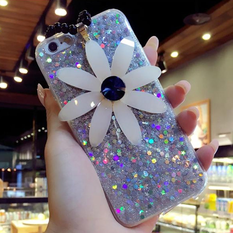 For  iPhone 8 & 7  3D Daisy Glitter Powder Soft Protective Back Cover Case with Sling