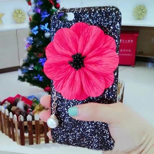 For  iPhone 8 & 7  3D Flowers Glitter Powder Sequins Protective Back Cover Case