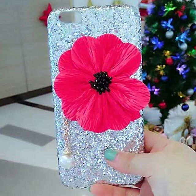 For  iPhone 8 & 7  3D Flowers Glitter Powder Sequins Protective Back Cover Case