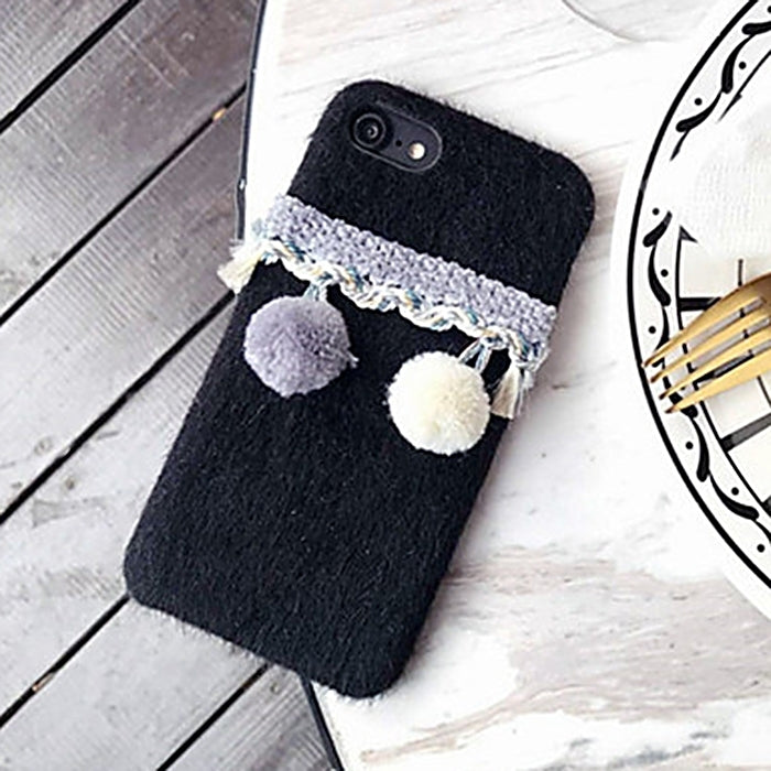 For  iPhone 8 & 7  Fur Ball Plush Cloth Soft Protective Back Cover Case