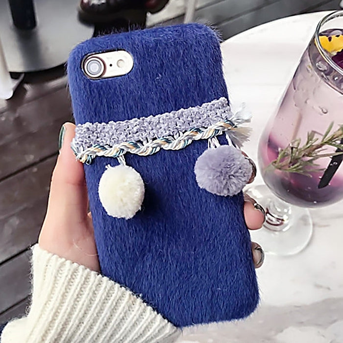 For  iPhone 8 & 7  Fur Ball Plush Cloth Soft Protective Back Cover Case