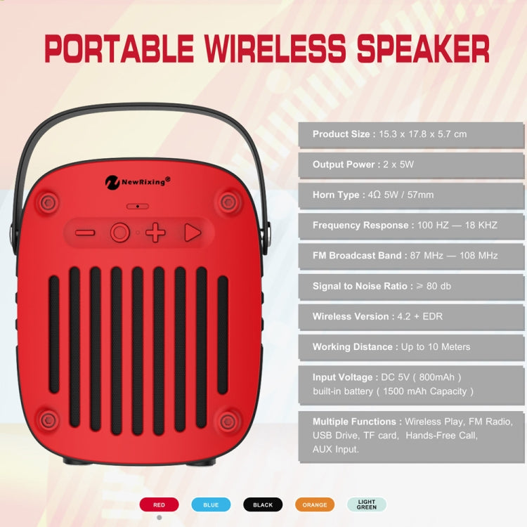 NewRixing NR-4014 Outdoor Portable Hand-held Bluetooth Speaker with Hands-free Call Function, Support TF Card & USB & FM & AUX