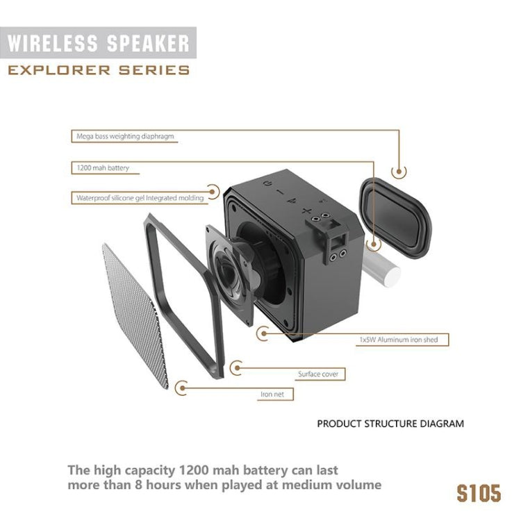 Lenyes S105 IPX7 Waterproof HiFi Bass Wireless Bluetooth Speaker, Support Hands-free / Micro SD Card
