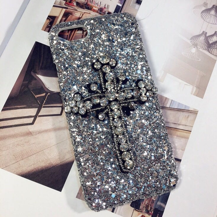 For  iPhone 8 & 7  3D Diamond Encrusted Cross Glitter Powder Sequins Protective Back Cover Case