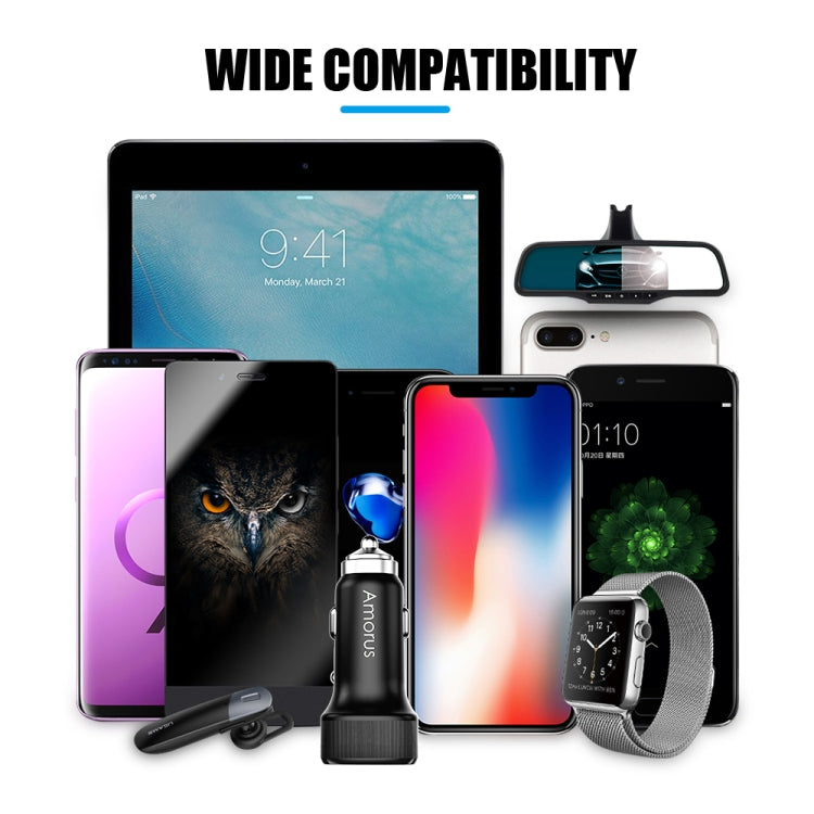 Amorus CC-76 36W QC3.0 + Type-C PD Dual Output Fast Charging Car Charger(Black)