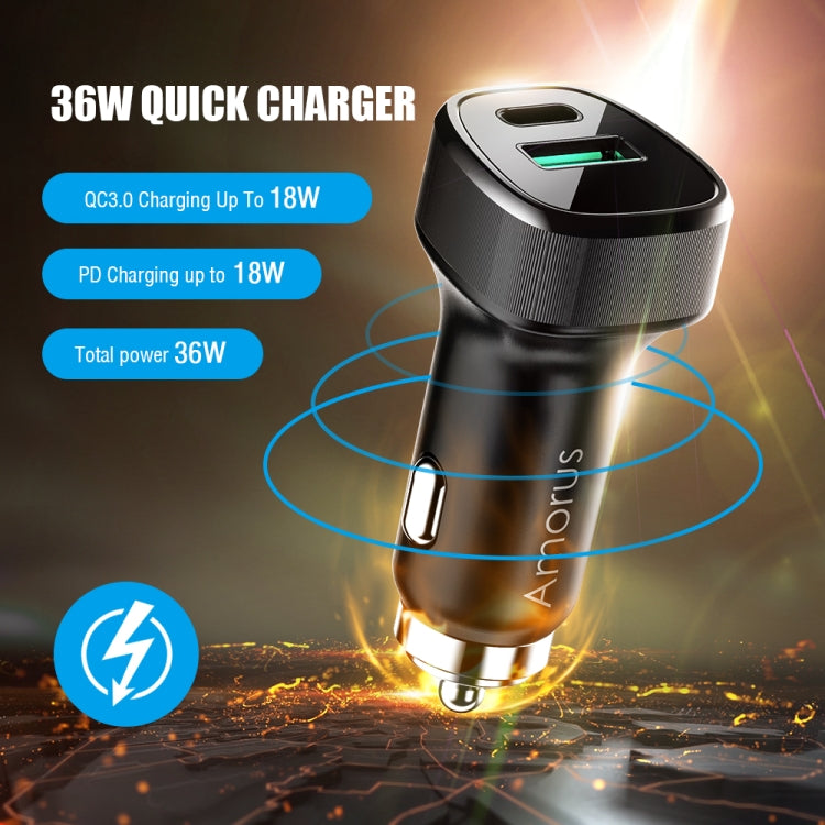 Amorus CC-76 36W QC3.0 + Type-C PD Dual Output Fast Charging Car Charger(Black)