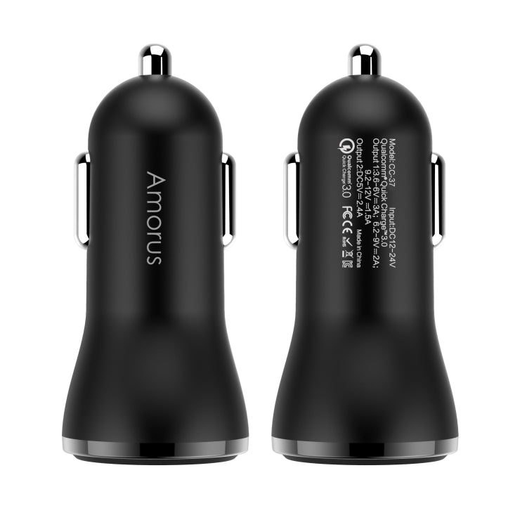 Amorus CC-37 QC3.0 + 2.4A Dual USB Output Car Charger(Black)