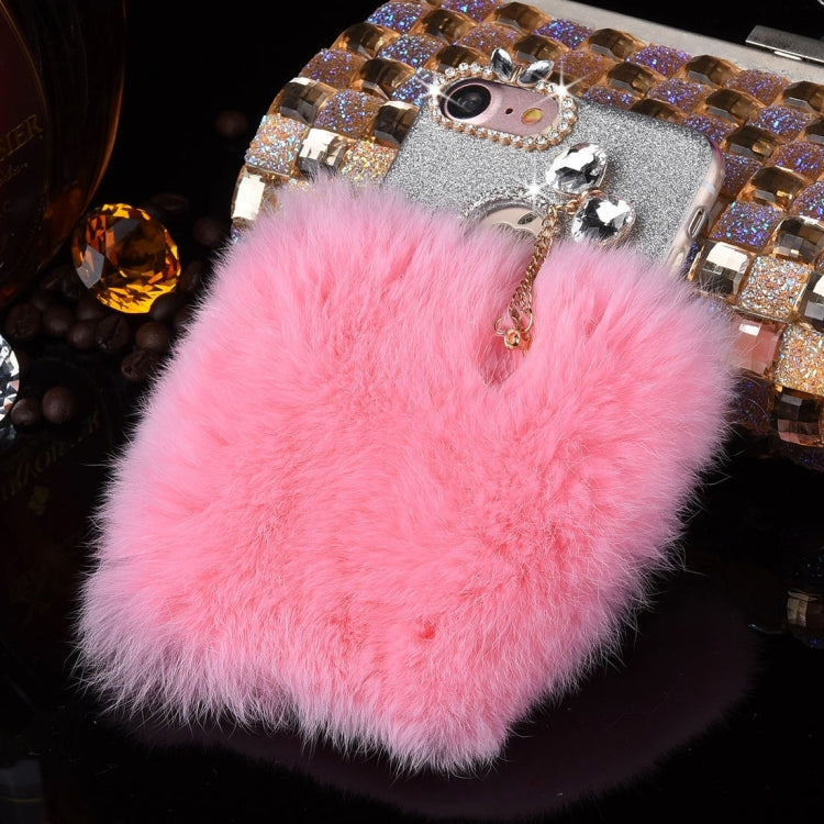 For  iPhone 8 & 7  Genuine Rabbit Hair Diamond Encrusted Flash Powder Soft TPU Protective Case