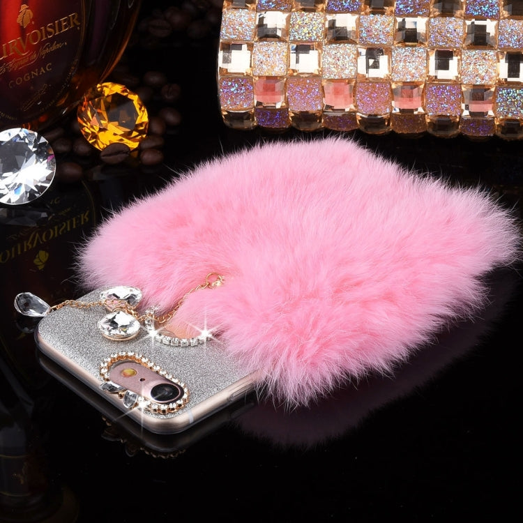 For  iPhone 8 & 7  Genuine Rabbit Hair Diamond Encrusted Flash Powder Soft TPU Protective Case