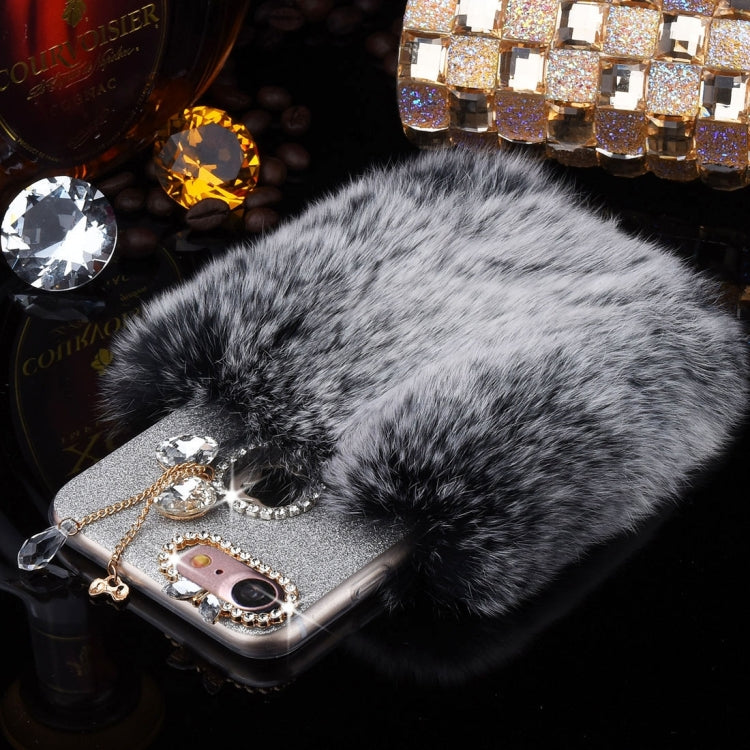 For  iPhone 8 & 7  Genuine Rabbit Hair Diamond Encrusted Flash Powder Soft TPU Protective Case
