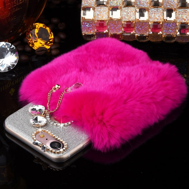 For  iPhone 8 & 7  Genuine Rabbit Hair Diamond Encrusted Flash Powder Soft TPU Protective Case