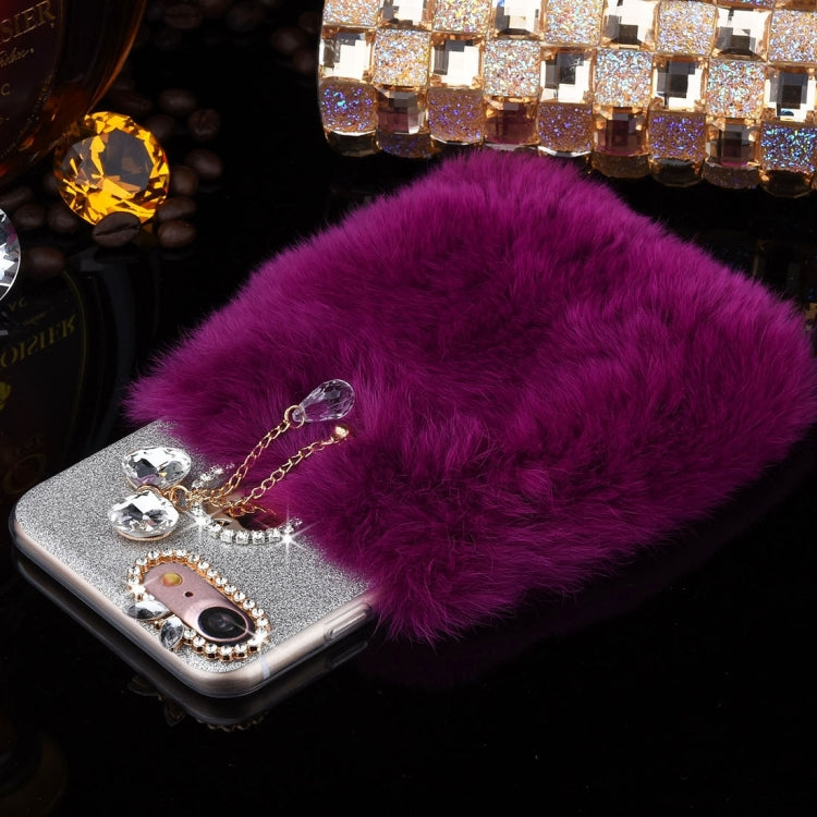 For  iPhone 8 & 7  Genuine Rabbit Hair Diamond Encrusted Flash Powder Soft TPU Protective Case