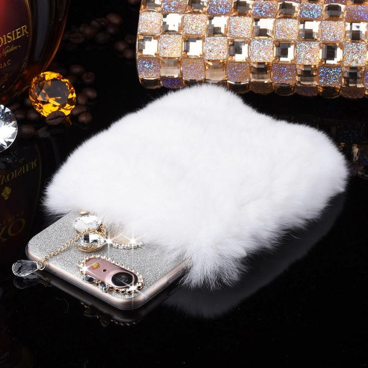 For  iPhone 8 & 7  Genuine Rabbit Hair Diamond Encrusted Flash Powder Soft TPU Protective Case