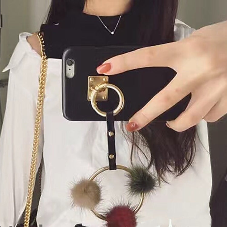 For  iPhone 8 & 7  PU Leather Protective Back Cover Case with Metal Ring Fur Ball Pandent (Black)