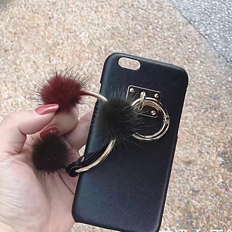For  iPhone 8 & 7  PU Leather Protective Back Cover Case with Metal Ring Fur Ball Pandent (Black)