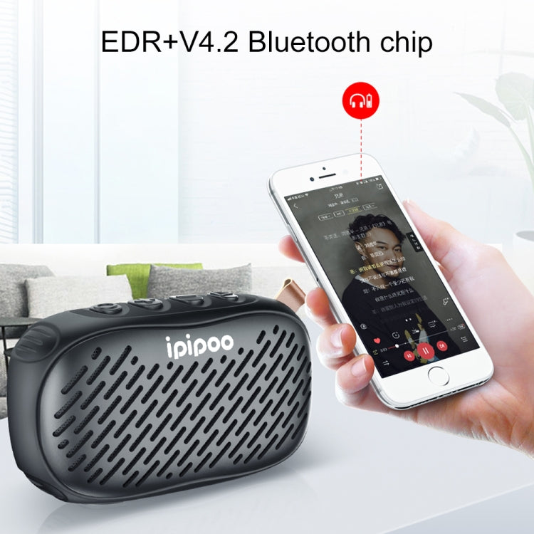 ipipoo YP-6 Outdoor Waterproof IPX45 Hand-held Wireless Bluetooth Speaker, Support Hands-free & FM & TF Card & AUX (Black)