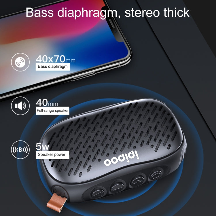 ipipoo YP-6 Outdoor Waterproof IPX45 Hand-held Wireless Bluetooth Speaker, Support Hands-free & FM & TF Card & AUX (Black)