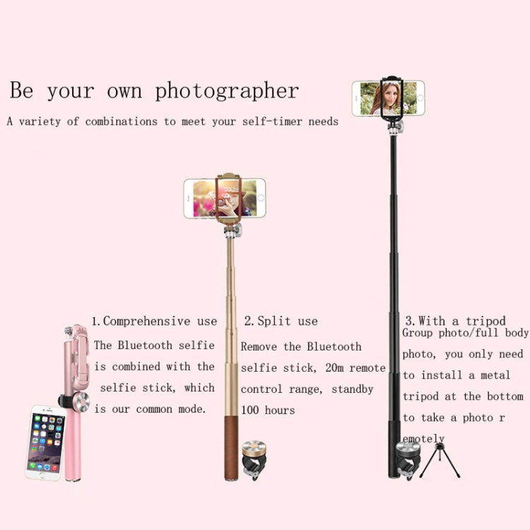 CYKE BR11D 6 in 1 Aluminum Alloy Retractable Multi-function Bluetooth Selfie Stick Set (Rose Gold)