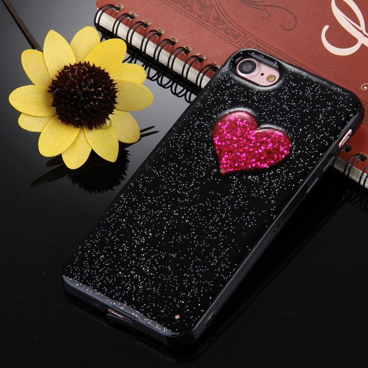 For  iPhone 8 & 7  Black Background Glitter Powder Heart Pattern TPU Bumper Frame Protective Hard Back Cover Case