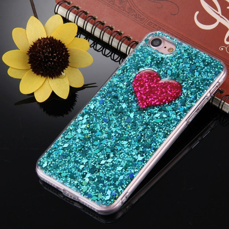 For  iPhone 8 & 7  Green Glitter Powder Heart Pattern TPU Bumper Frame Protective Hard Back Cover Case