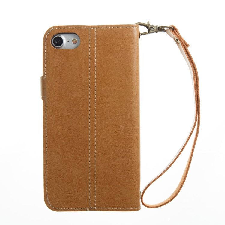 For iPhone SE 2020 & 8 & 7 Retro Crazy Horse Texture Horizontal Flip PU Leather Case with Card Slots & Wallet & Hand Strap