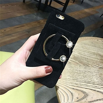 For  iPhone 8 & 7  C Diamond Plush Cloth Back Hard Case with Holder