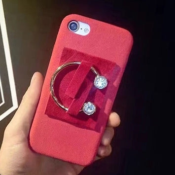For  iPhone 8 & 7  C Diamond Plush Cloth Back Hard Case with Holder