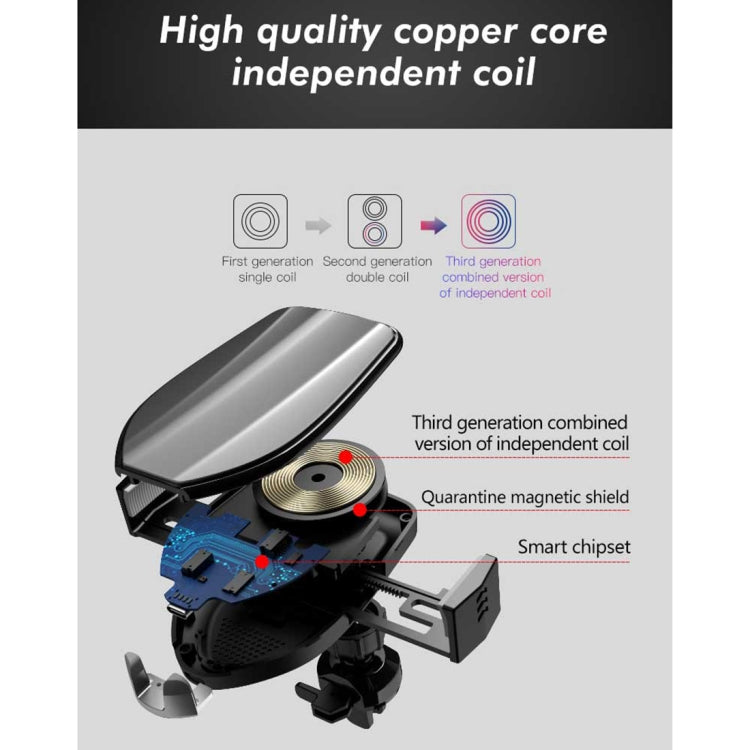 HAMTOD M22 10W 360 Degree Rotation QI Intelligent Sensor Car Wireless Charging Holder with Suction Cup(Silver)