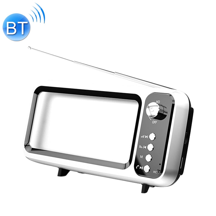 MB-8 Retro TV-shaped Subwoofer Bluetooth Speaker with Mobile Phone Stand Function, Supports Hands-free Calling & FM & U Disk & TF Card (Silver)