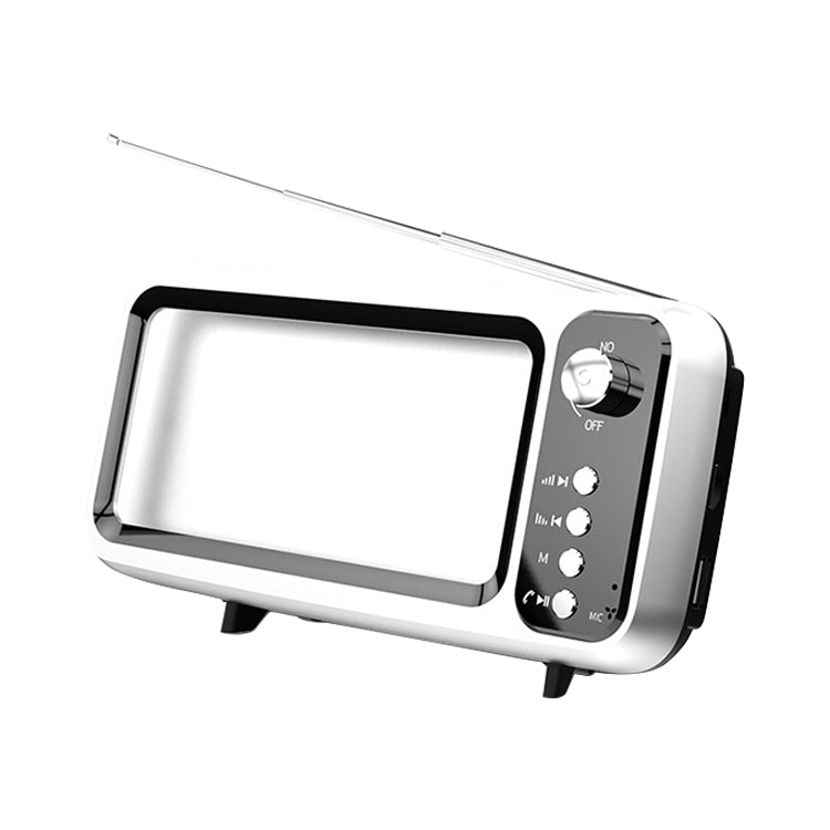 MB-8 Retro TV-shaped Subwoofer Bluetooth Speaker with Mobile Phone Stand Function, Supports Hands-free Calling & FM & U Disk & TF Card (Silver)