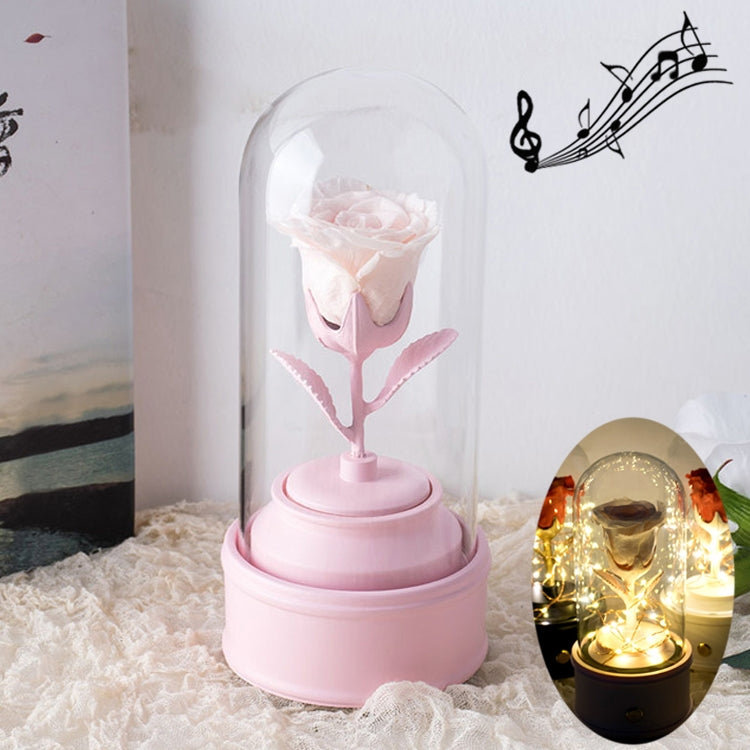 Creative Single Rose Eternal Flower Glass Cover Night Light Gift Box, Music Box Version