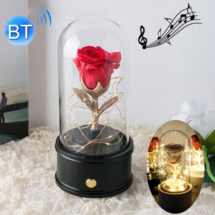 Creative Single Rose Eternal Flower Glass Cover Night Light Gift Box, Bluetooth Version(Black)