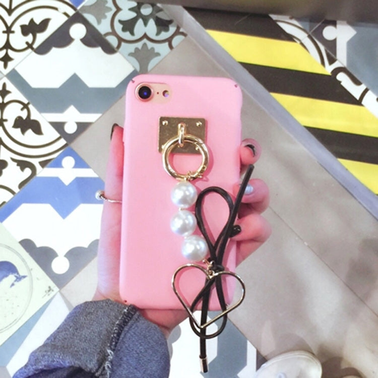 For  iPhone 8 & 7  3D Bowknot PC Protective Back Cover Case with Pearl & Metal Heart Shape Pendant(Pink)