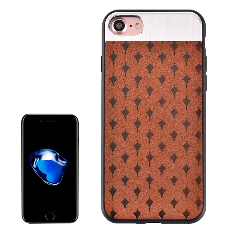 For  iPhone 8 & 7  Flower Texture Metal + PU Leather Surface Protective Case Back Cover