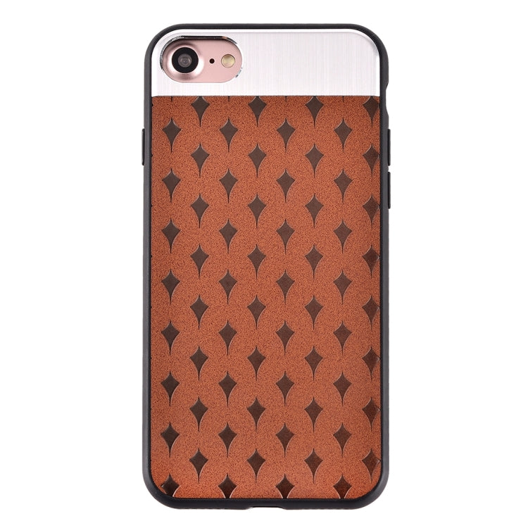 For  iPhone 8 & 7  Flower Texture Metal + PU Leather Surface Protective Case Back Cover