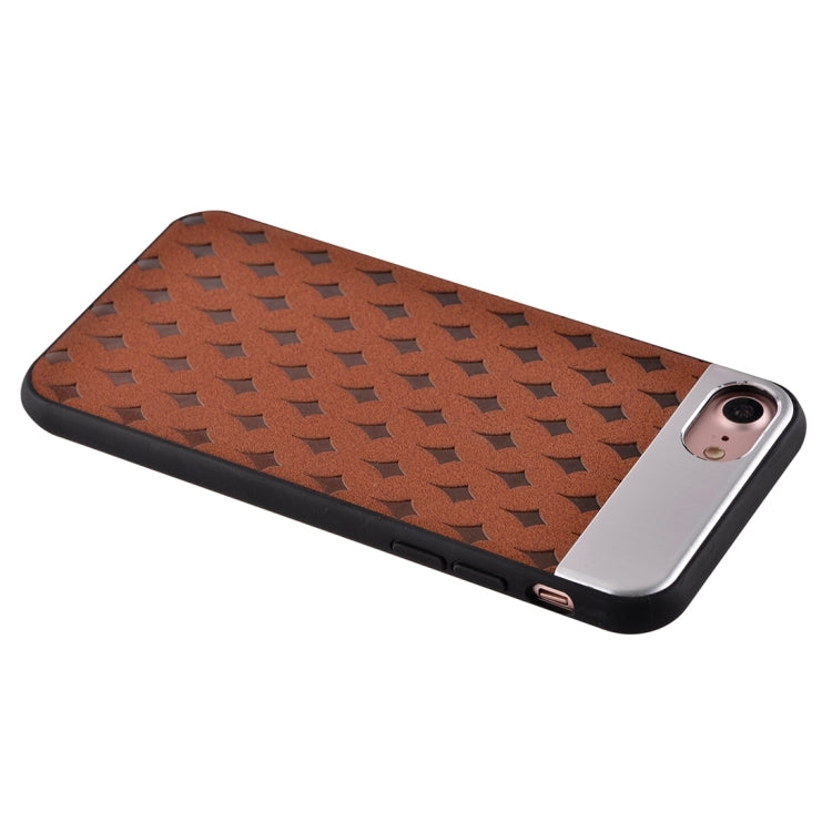 For  iPhone 8 & 7  Flower Texture Metal + PU Leather Surface Protective Case Back Cover