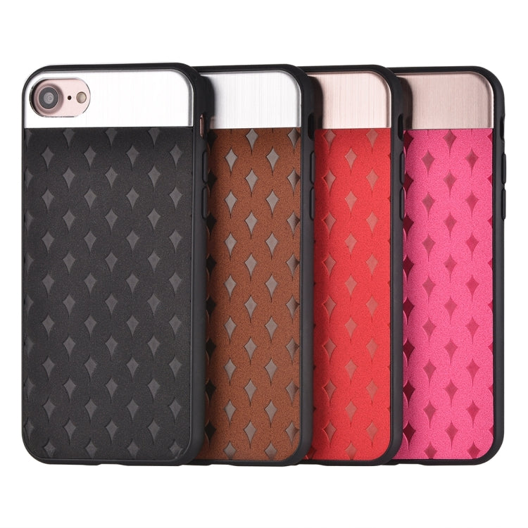 For  iPhone 8 & 7  Flower Texture Metal + PU Leather Surface Protective Case Back Cover