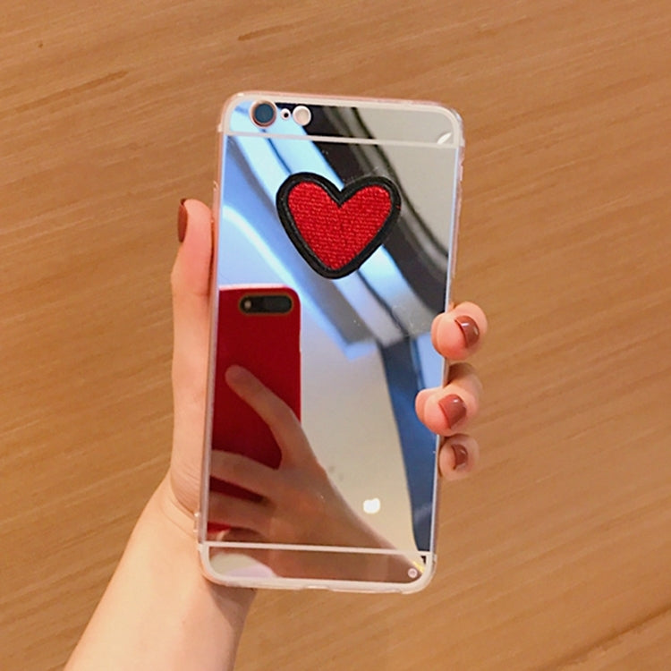 For  iPhone 8 & 7  Embroidery Heart Shape Electroplating Mirror TPU Protective Back Cover Case (Silver)