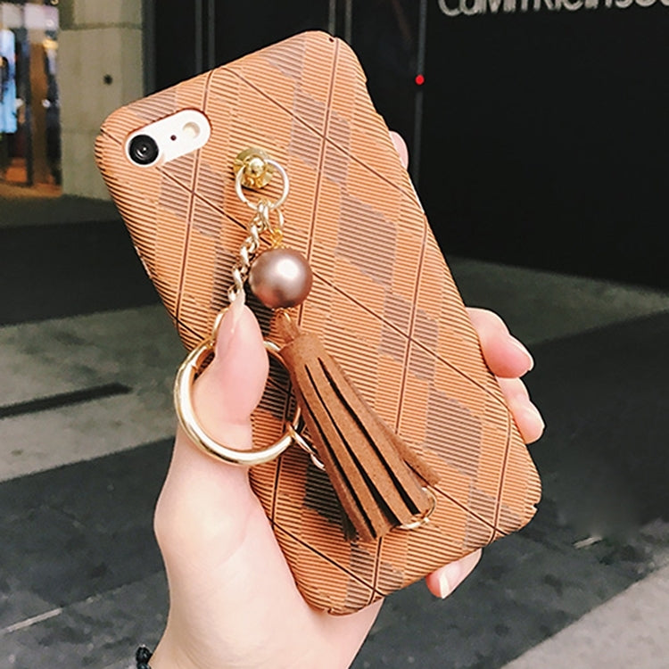 For  iPhone 8 & 7  Prismatic Pattern Full Coverage Hard Protective Back Cover Case with Tassels Pandent & Hand Chain