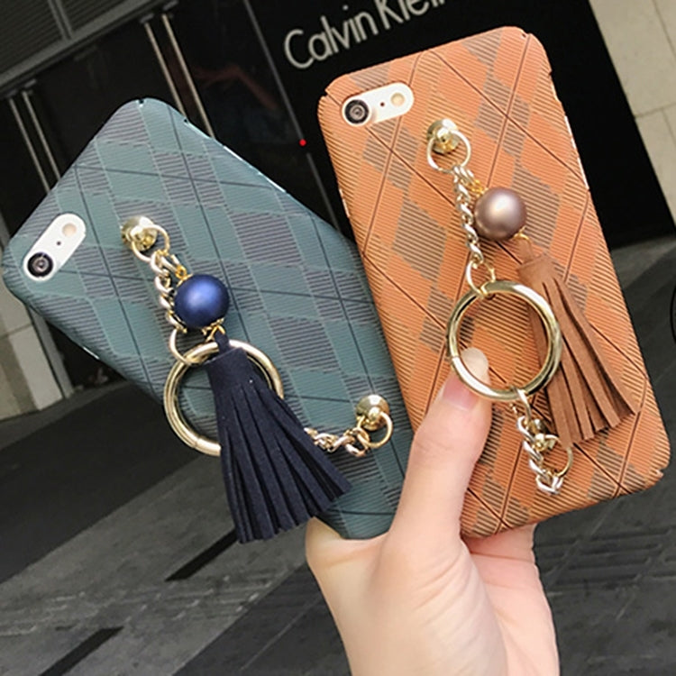 For  iPhone 8 & 7  Prismatic Pattern Full Coverage Hard Protective Back Cover Case with Tassels Pandent & Hand Chain