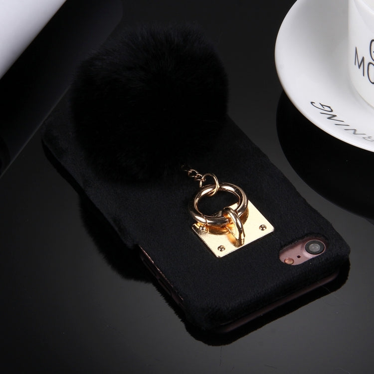 For  iPhone 8 & 7  Plush Cloth Cover PC Protective Case with Furry Ball Chain Pendant