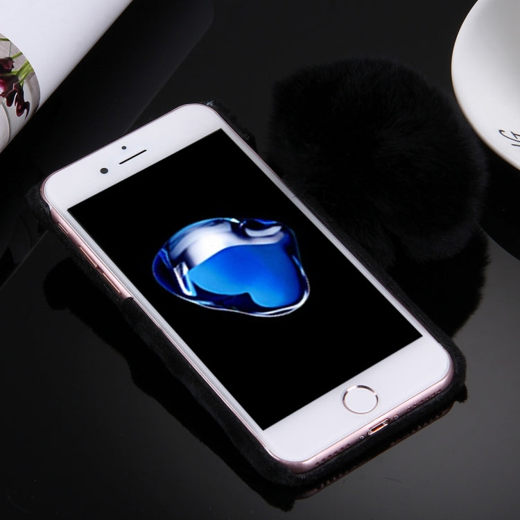 For  iPhone 8 & 7  Plush Cloth Cover PC Protective Case with Furry Ball Chain Pendant