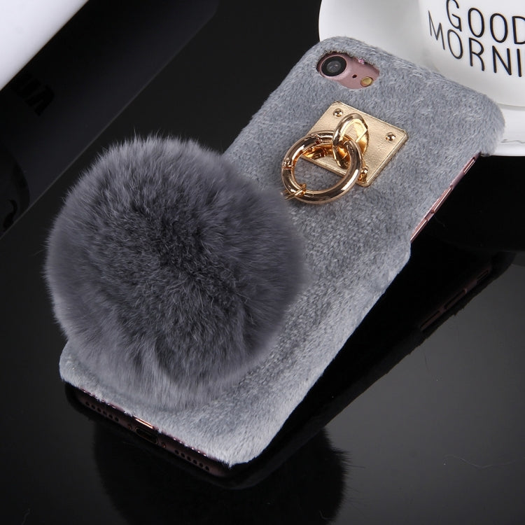 For  iPhone 8 & 7  Plush Cloth Cover PC Protective Case with Furry Ball Chain Pendant
