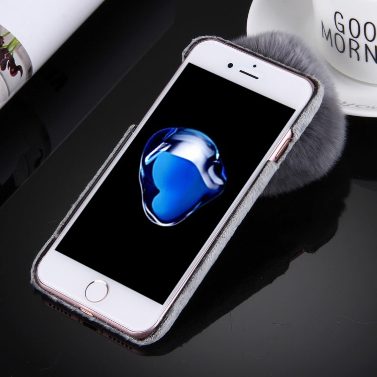 For  iPhone 8 & 7  Plush Cloth Cover PC Protective Case with Furry Ball Chain Pendant