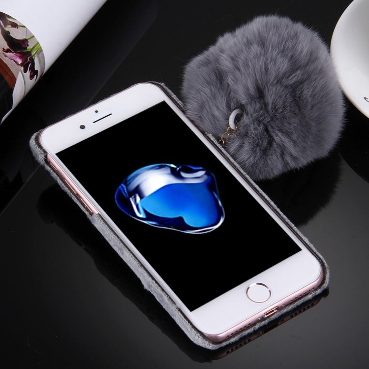 For  iPhone 8 & 7  Plush Cloth Cover PC Protective Case with Furry Ball Chain Pendant