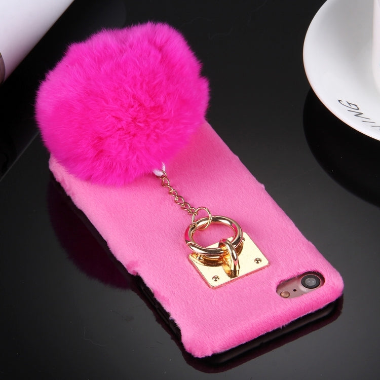 For  iPhone 8 & 7  Plush Cloth Cover PC Protective Case with Furry Ball Chain Pendant