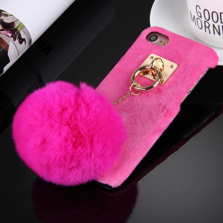 For  iPhone 8 & 7  Plush Cloth Cover PC Protective Case with Furry Ball Chain Pendant