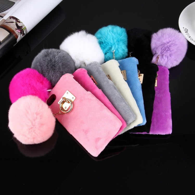 For  iPhone 8 & 7  Plush Cloth Cover PC Protective Case with Furry Ball Chain Pendant