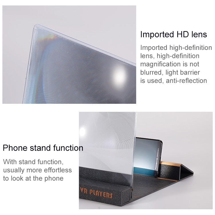 F19 12 inch Anti-reflective Universal Mobile Phone Screen Amplifier HD Video Amplifier with Stand & Bluetooth Speaker, Wood Grain Version