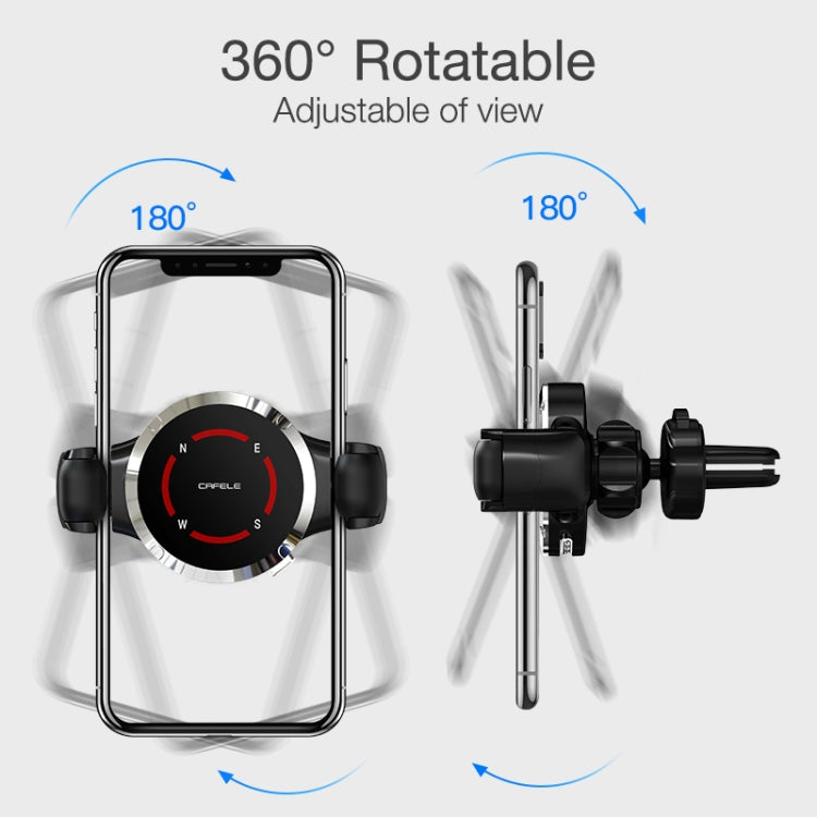 CAFELE Lock Series Horizontal and Vertical Screen Universal Version Aluminum Alloy Rotatable Mute Air Outlet Car Memory Spring Bracket Mobile Phone Holder Suitable for 4.5-6.5 inch Mobile Phone(Black)
